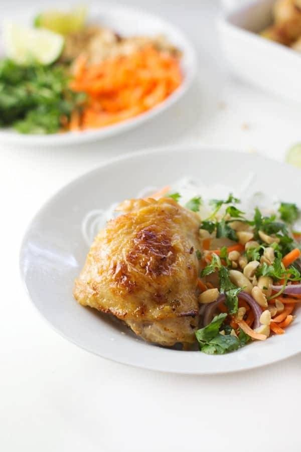 Coconut lime chicken on a plate.