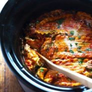 Super Easy Skinny Veggie Crockpot Lasagna - a handful of simple ingredients for a healthy family dinner. | https://monster-nights.today