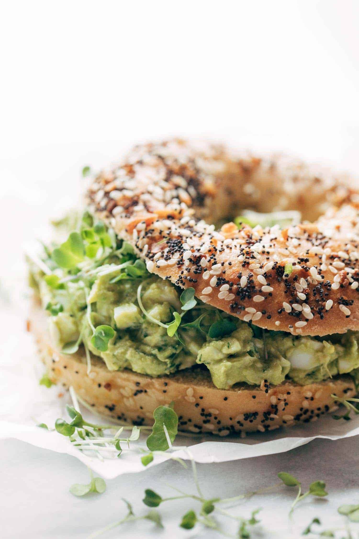 Avocado Egg Salad on a bagel.