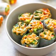 Thai Summer Rolls with Peanut Sauce in bowl.