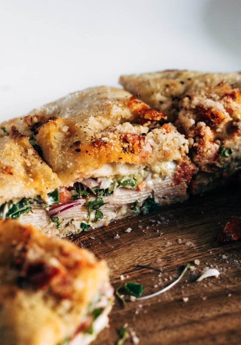 Turkey sandwich on focaccia bread