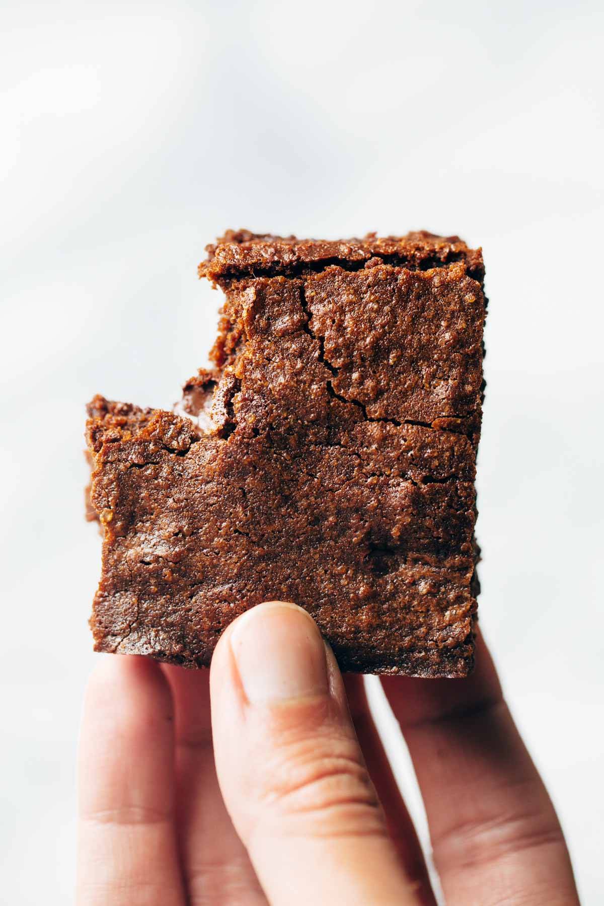 Espresso brownie with a bite in it.